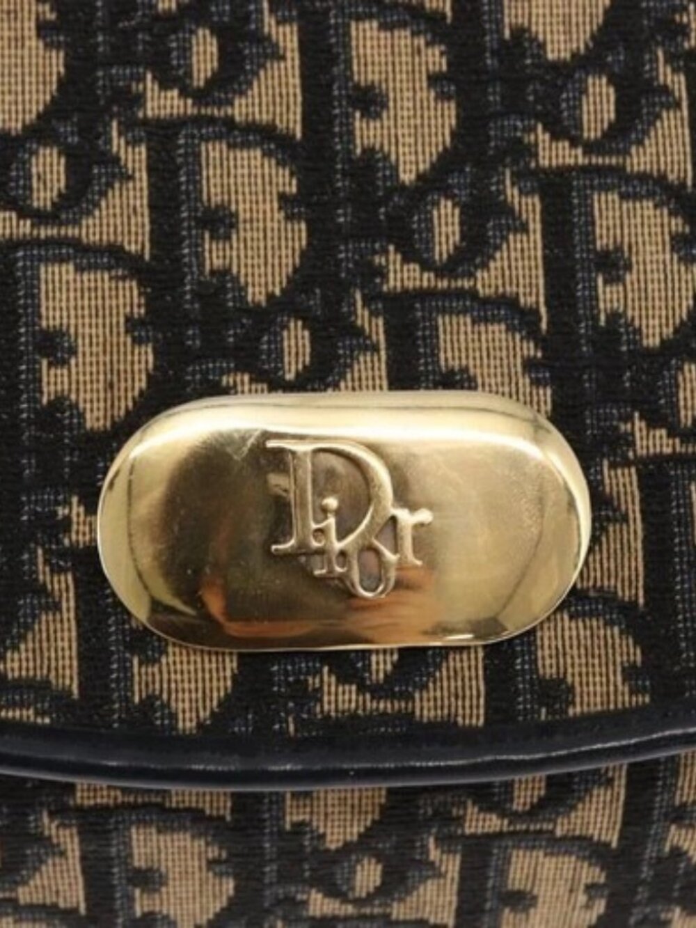 Christian Dior Trotter Canvas Shoulder Bag Navy Gold Auth BA10087 - Picture 9 of 16